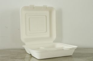 9” 3-comp Bagasse Clamshell Box