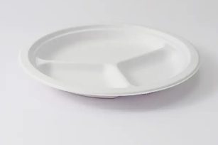 10” 3-comp Round Bagasse Plate