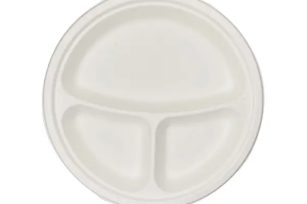 9” 3-comp Round Bagasse Plate